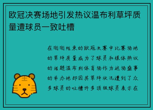 欧冠决赛场地引发热议温布利草坪质量遭球员一致吐槽